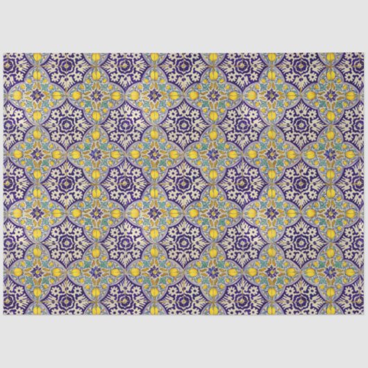 青地中海の模様黄色い花 薄葉紙 (正面)