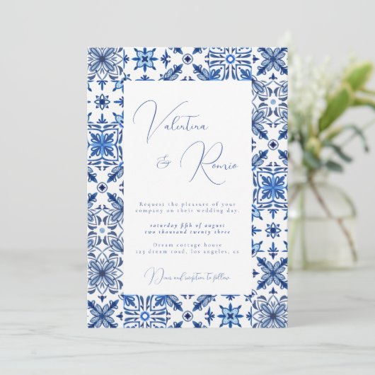 青地中海の瓦と柑橘結婚類 招待状 (スタンド正面)