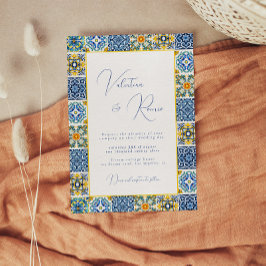 青地中海の瓦と柑橘結婚類 招待状