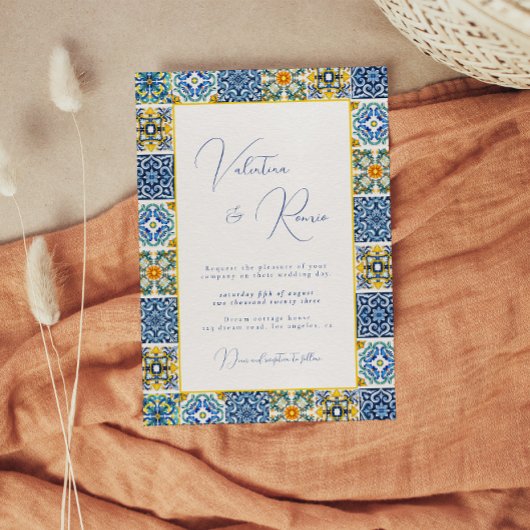 青地中海の瓦と柑橘結婚類 招待状