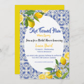 青地中海の瓦の水彩ブライダルシャワー 招待状 (正面/裏面)