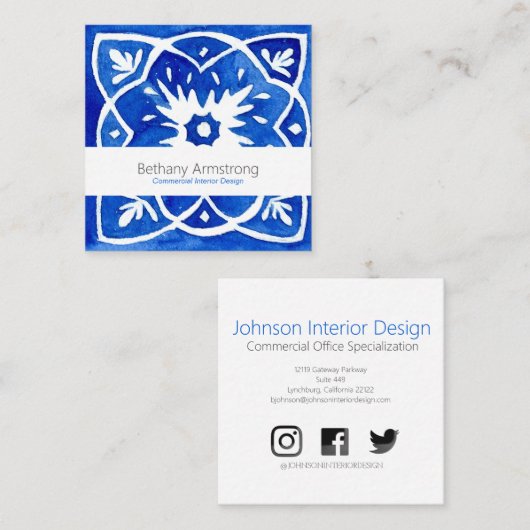 青地中海の白の名刺を並べる スクエア名刺 (正面/裏面)