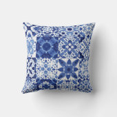 青地中海の白タイル模様の水色 クッション (裏面)