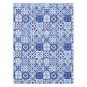 青地中海の白タイル模様の水色 テーブルクロス (正面)