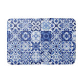 青地中海の白タイル模様の水色 バスマット (正面)