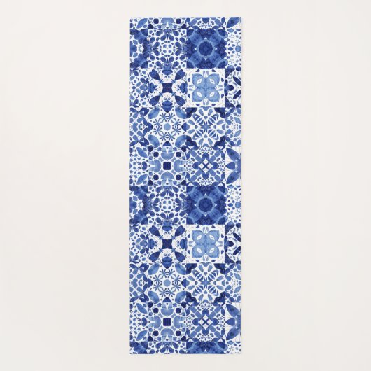 青地中海の白タイル模様の水色 ヨガマット (裏面)