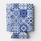 青地中海の白タイル模様の水色 缶クーラー (裏面)