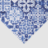 青地中海の白タイル模様の水色 薄葉紙 (詳細)