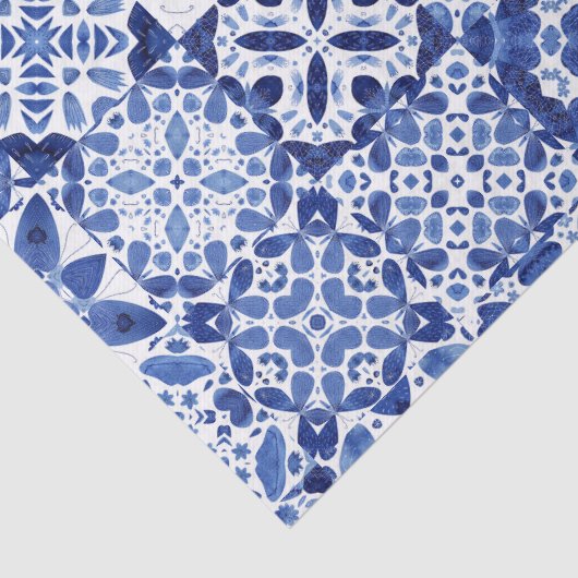 青地中海の白タイル模様の水色 薄葉紙 (詳細)