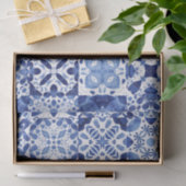 青地中海の白タイル模様の水色 薄葉紙 (ギフト)