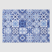 青地中海の白タイル模様の水色 薄葉紙 (正面)