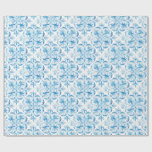 青地中海の白タイル ラッピングペーパー (フラット)