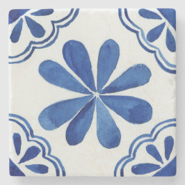 青地中海の白モザイクイタリアンフローラ ストーンコースター