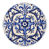 青地中海の白抽象芸術フォークアート セラミックノブ (正面)