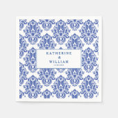 青地中海の色と白のタイルのヴィンテージパターン スタンダードカクテルナプキン (正面)