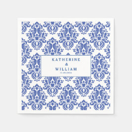 青地中海の色と白のタイルのヴィンテージパターン スタンダードカクテルナプキン