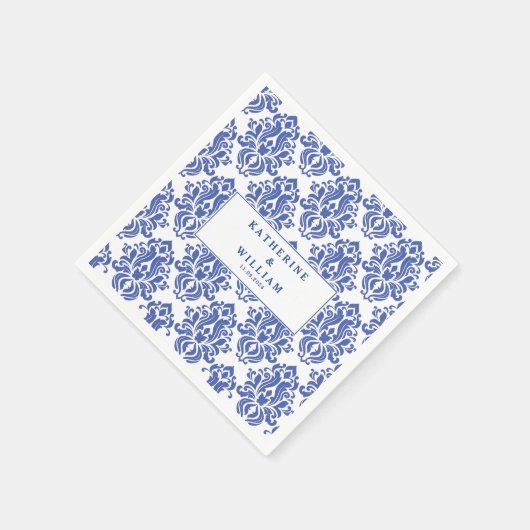 青地中海の色と白のタイルのヴィンテージパターン スタンダードカクテルナプキン (角)