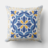 青地中海の色と金ゴールドフローラタイルヴィンテージ クッション (正面)