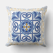 青地中海の色と金ゴールドフローラタイルヴィンテージ クッション (正面)