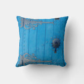 青地中海の色の古い木製ドアストライプのチュニジア クッション (裏面)