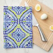 青地中海の色ネオンモザイク絵を描ハンド キッチンタオル (四つ折り)