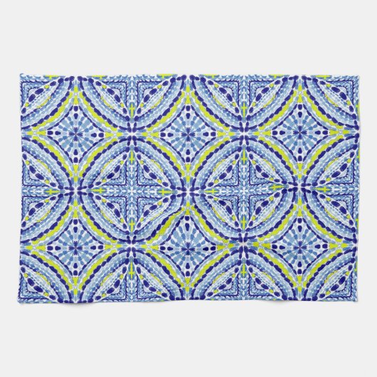 青地中海の色ネオンモザイク絵を描ハンド キッチンタオル (横)
