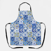 青地中海の色、白および黄色の水色 エプロン (正面)