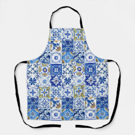 青地中海の色、白および黄色の水色 エプロン