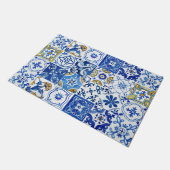 青地中海の色、白および黄色の水色 ドアマット (アングル)