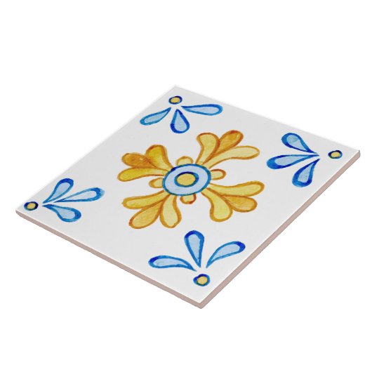 青地中海の黄タイル水色色彩の鮮やか タイル (側面)