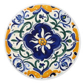 青地中海の黄フローラフラワーポルトガル セラミックノブ (正面)