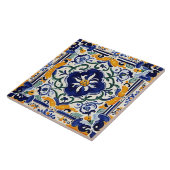 青地中海の黄フローラフラワーポルトガル タイル (側面)