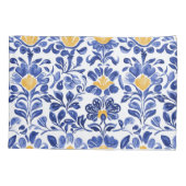 青地中海の&金ゴールドフローラルパターン 枕カバー (裏面-左)