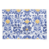 青地中海の&金ゴールドフローラルパターン 枕カバー (正面左)