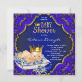 青大切と金ゴールド王室のプリンスベイビーシャワー 招待状 (裏面)