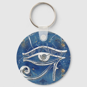 青大理石に浮かぶ星の銀色エジプトの目 キーホルダー