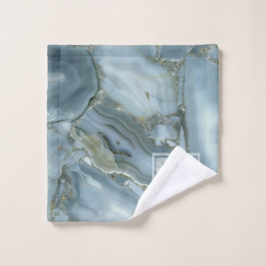 青大理石エレガント自然石模様モノグラム バスタオルセット (ウォッシュタオル)