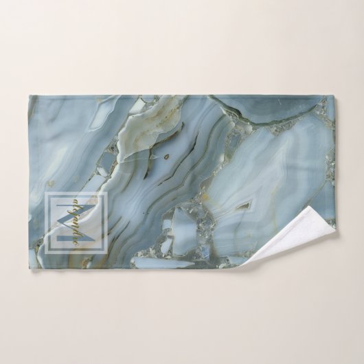 青大理石エレガント自然石模様モノグラム バスタオルセット (ハンドタオル)