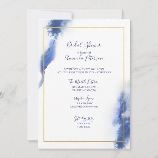 青大理石グラデーション金ゴールドフレームブライダルシャワー 招待状 (正面)