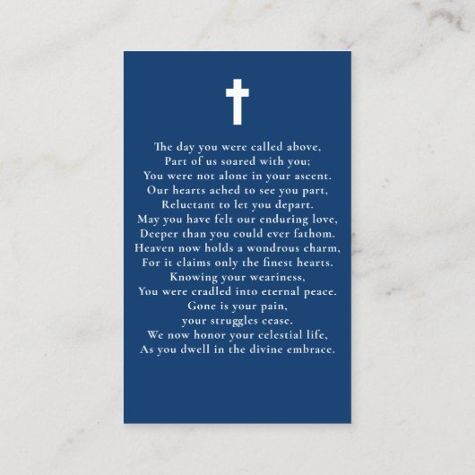 青天葬記念祈りの言葉写真カード 名刺 (裏面)