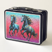 青威厳のあるい馬が霧の中を駆け回る メタルランチボックス (裏面)