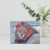 青威厳のあると赤の美しいライオンの水色 ポストカード (スタンド正面)