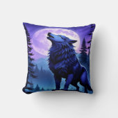 青威厳のある狼が満月の下で泣いている クッション (正面)
