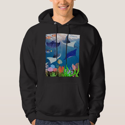 青威厳のある色の水中にマンタ疑問に思レイ パーカ (正面)