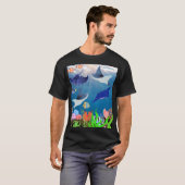 青威厳のある色の水中にマンタ疑問に思レイ Tシャツ (正面フル)