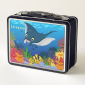 青子供へ背景海産動物のアルファベット メタルランチボックス (裏面)