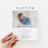 青宗教十字写真少年バプテスマ 招待状