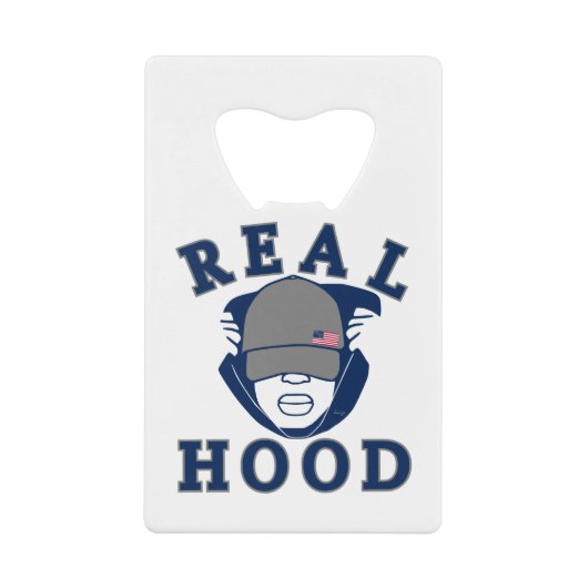 青実在灰色フードフード付きスウェットシャツ クレジットカード栓抜き (正面)