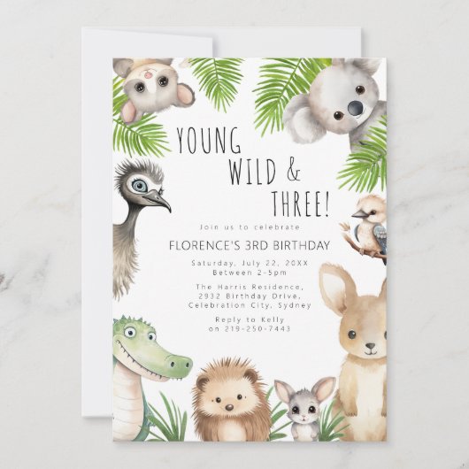 青少年のアニマルバースデーパーティー 招待状 (正面)