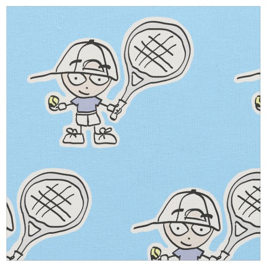 青少年テニスプレーヤーの漫画の子供へ生地 ファブリック (クローズアップ)